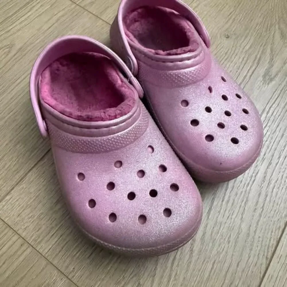 Crocs Classic Lined Pink Glitter Clogs Size C10